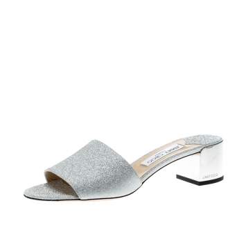 Pre Owned Jimmy Choo Glitter Joni Slip On Slides Size 39.5