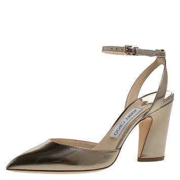 Pre Owned Jimmy Choo Metallic Gold Leather Pointed Toe Mickey 85 Sandals Size 37