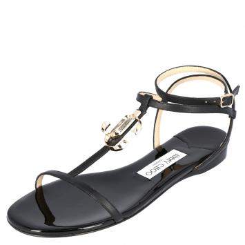Pre Owned Jimmy Choo Black Leather Alodie Flat Sandals Size 39