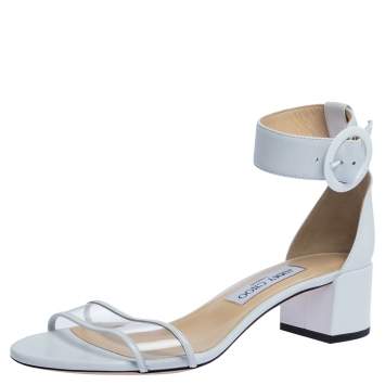 Pre Owned Jimmy Choo White Leather And PVC Jaimie Ankle Strap Sandals Size 38.5