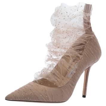 Pre Owned Jimmy Choo Beige Lace and Suede Lavish Pumps Size 39