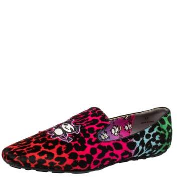 Pre Owned Jimmy Choo Multicolor Leopard Print Pony Hair Loafer Flats Size 39