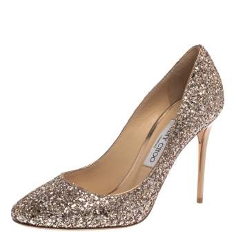 Pre Owned Jimmy Choo Gold Coarse Glitter Aza Pumps Size 40