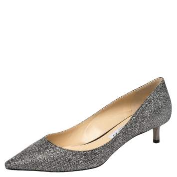 Pre Owned Jimmy Choo Grey Glitter Romy 40 Anthracite Pointed Toe Pumps Size 38