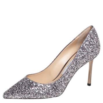 Pre Owned Jimmy Choo Purple Glitter Romy Pumps Size 37