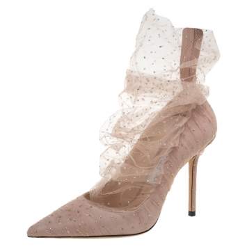 Pre Owned Jimmy Choo Beige Lace And Suede Lavish Pointed Toe Pumps Size 38