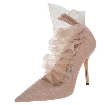 Pre Owned Jimmy Choo Beige Suede And Mesh Lavish Pointed Toe Pumps Size 38