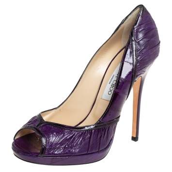 Pre Owned Jimmy Choo Purple Eel Leather Peep Toe Pumps Size 40