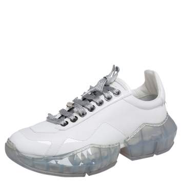 Pre Owned Jimmy Choo White Leather Diamond Low Top Sneakers Size 38