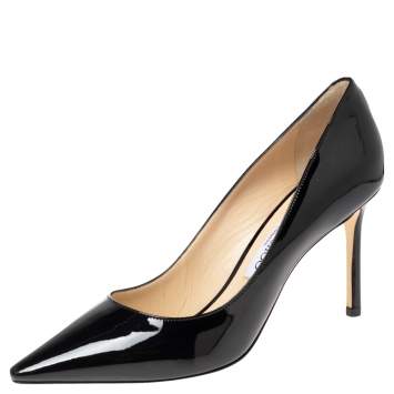 Pre Owned Jimmy Choo Black Patent Leather Romy Pointed Toe Pumps Size 38.5