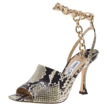 Pre Owned Jimmy Choo Multicolor Snake Print Leather Sae Chain Link Sandals Size 37.5