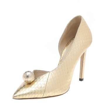 Pre Owned Jimmy Choo Gold Python Embossed Leather Sadira D'orsay Pumps Size 36