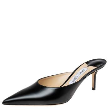 Pre Owned Jimmy Choo Black Leather Rav Pointed Toe Mules Size 39.5