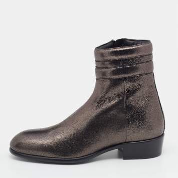 Pre Owned Jimmy Choo Metallic Dark Brown Leather Jimi Ankle Boots Size 40