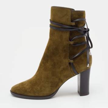 Pre Owned Jimmy Choo Brown Suede Hampton 80 Block Heel Ankle Boots Size 35