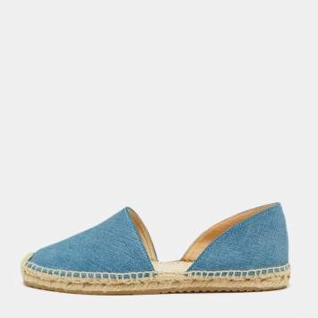 Pre Owned Jimmy Choo Blue Demin Cutout Espadrille Flats Size 36.5