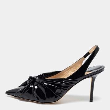 Pre Owned Jimmy Choo Black Patent Leather Annabelle Slingback Sandals Size 39