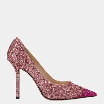 Pre Owned  Jimmy Choo Pink Glitter Love 85 Pointed Pumps Size EU 38