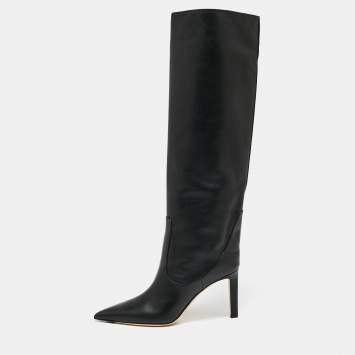 Pre Owned Jimmy Choo Black Leather Over Knee Length Boots Size 38 