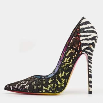 Pre Owned Jimmy Choo Multicolor Lace, Leather And Fabric Rob Pruitt Anouk Pointed Toe Pumps Size 36