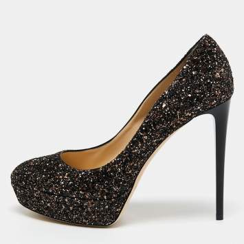 مملوكة مسبقًا Jimmy Choo Metallic Black Glitter Victoria Pumps Size 40