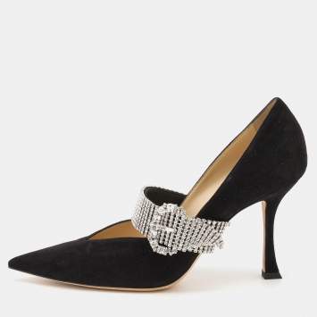 Pre Owned Jimmy Choo Black Suede Crystal Embellished Kari Pumps Size 41