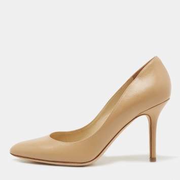Pre Owned Jimmy Choo Beige Leather Gilbert Pumps Size 36