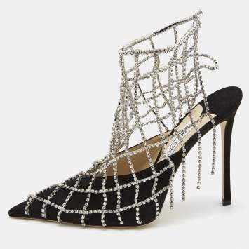 Pre Owned Jimmy Choo Black Suede Scotty Crystal Embellished Pointed Toe Booties Size 42