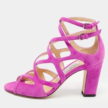 Pre Owned Jimmy Choo Purple Suede Dillan Caged Ankle Strap Sandals Size 36