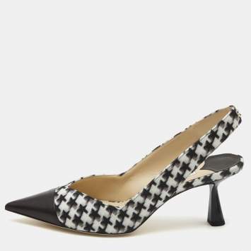 Pre Owned Jimmy Choo Black/White Wood and Leather liya Slingback Pumps Size 41