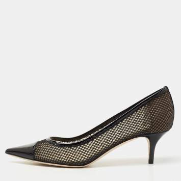Pre Owned Jimmy Choo Black Mesh and Patent Leather Pointed Toe Pumps Size 39
