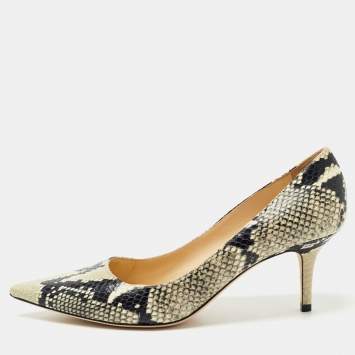 Pre Owned Jimmy Choo Beige/Black Python Embossed Leather Romy  Pumps Size 39.5