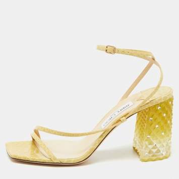 Pre Owned Jimmy Choo Yellow Python Embossed Leather Art Sandals Size 40.5