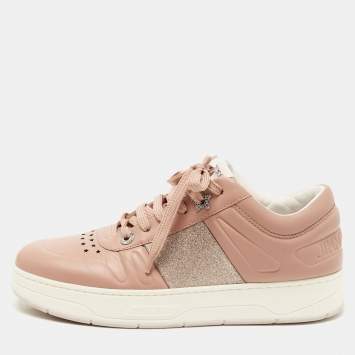 Pre Owned Jimmy Choo Pink Leather Low Top Sneakers Size 40