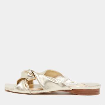Pre Owned Jimmy Choo Gold Leather Narisa Flat Slides Size 41