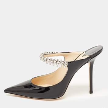 Pre Owned Jimmy Choo Black Patent Leather Crystal Embellished  Bing Mules Size 39