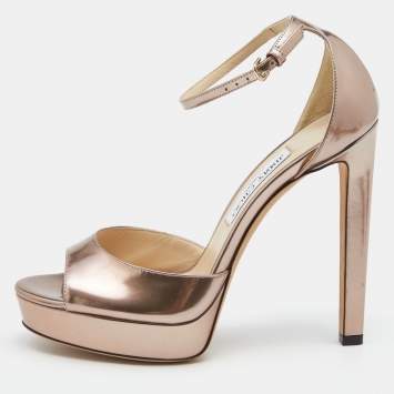 Pre Owned Jimmy Choo Metallic Leather Platform Ankle Strap Sandals Size 39