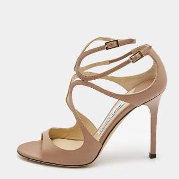 Pre Owned Jimmy Choo Beige Leather Lang Ankle Strap Sandals Size 36