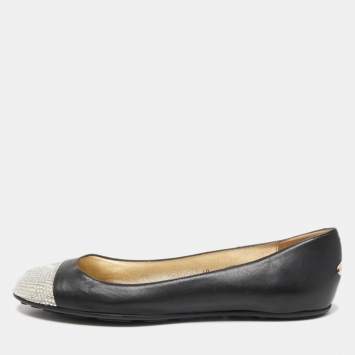 Pre Owned Jimmy Choo Black Leather Waine Ballet Flats Size 40