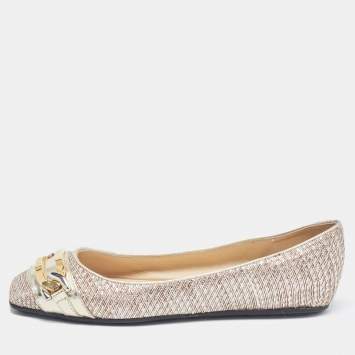 Pre Owned Jimmy Choo Metallic Leather and Glitter Ballet Flats Size 38.5