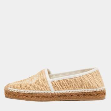 Pre Owned Jimmy Choo Beige Raffia Brie Espadrille Flats Size 38.5