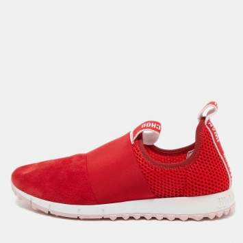Pre Owned Jimmy Choo Red Suede and Mesh Oakland Sneakers Size 40
