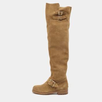 Pre Owned Jimmy Choo Brown Suede Yearn Buckle Over the Knee Boots Size 36