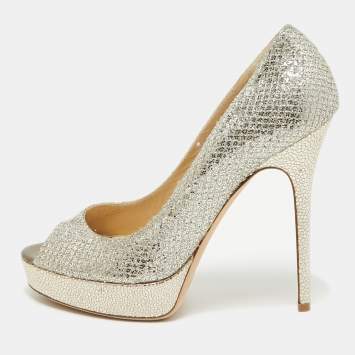 Pre Owned Jimmy Choo Gold Metallic Leather Luna Open Toe Pumps Size 39.5