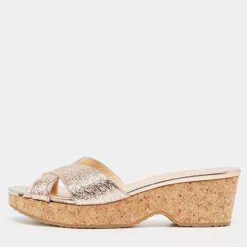 Pre Owned Jimmy Choo Pink Textured Leather Panna Slide Sandals Size 37