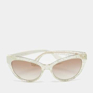 Pre Owned Jimmy Choo White/Black Gradient Glitter Cat Eye Sunglasses
