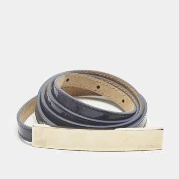 Pre Owned Jimmy Choo Purple Patent Leather Metal Logo Waist Belt 80CM