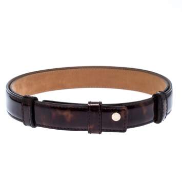 Pre Owned Jimmy Choo Dark Brown Tortoise Patent Leather Slides Belt 103CM