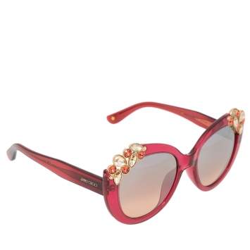 Pre Owned Jimmy Choo Pink Acetate Megan Jewel Embellished Cat Eye Sunglasses
