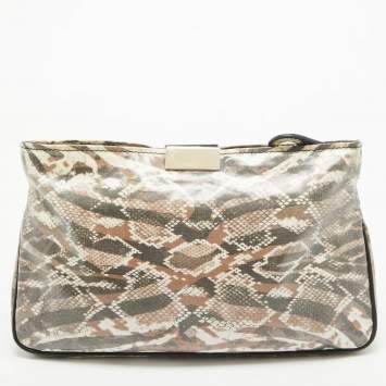 Pre Owned Jimmy Choo Tri Color Python Print Patent Leather Derek Clutch